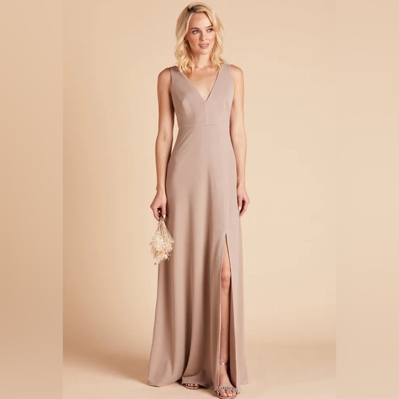 NWT Birdy Grey Dress SHAMIN DRESS CREPE TAUPE Medium Formal Gown Bridesmaid - Picture 7 of 7